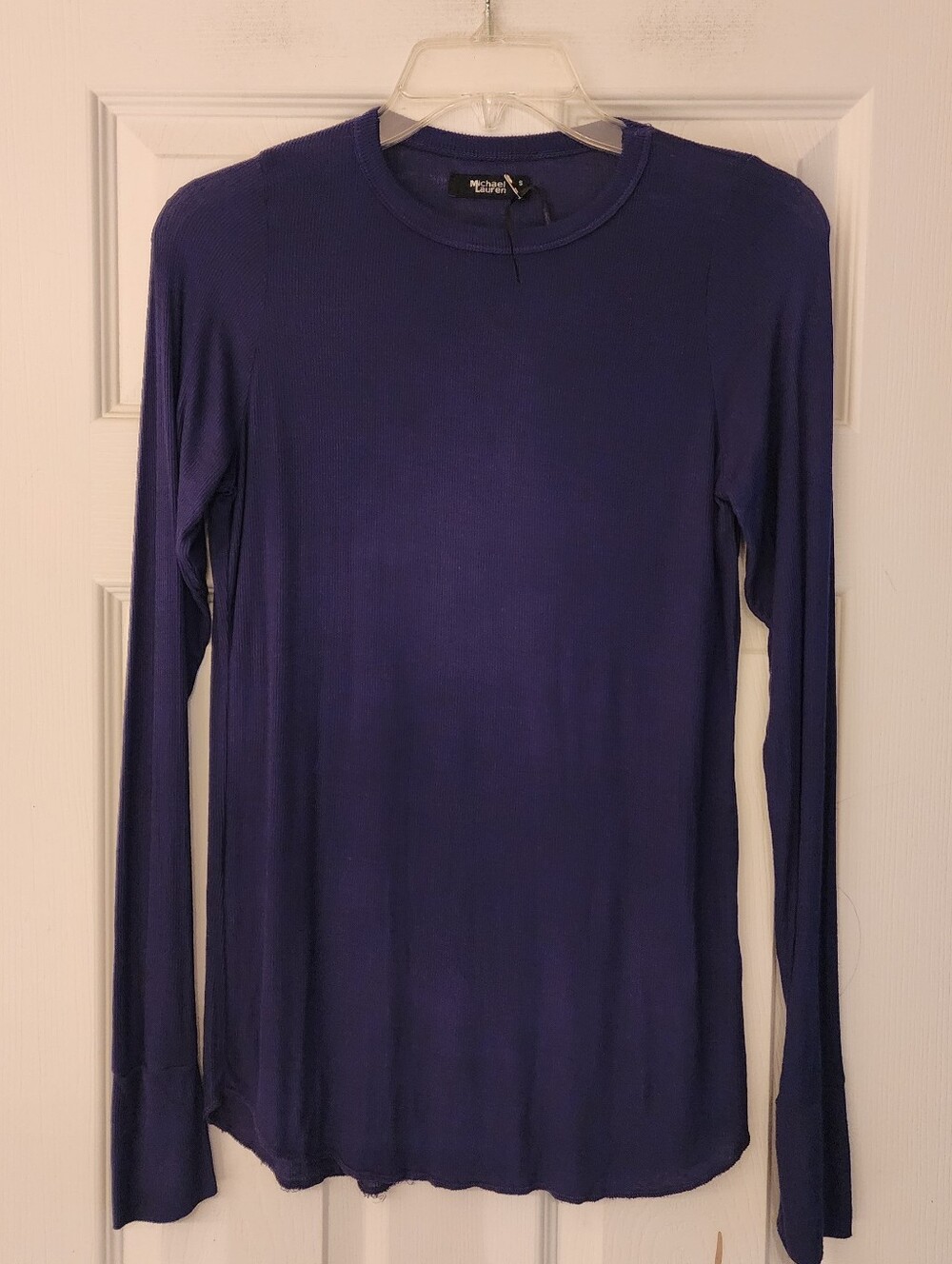 Michael Lauren Alick Ribbed Crewneck In Navy W/ Thumbhole Sleeve Sz SM - Picture 4 of 11